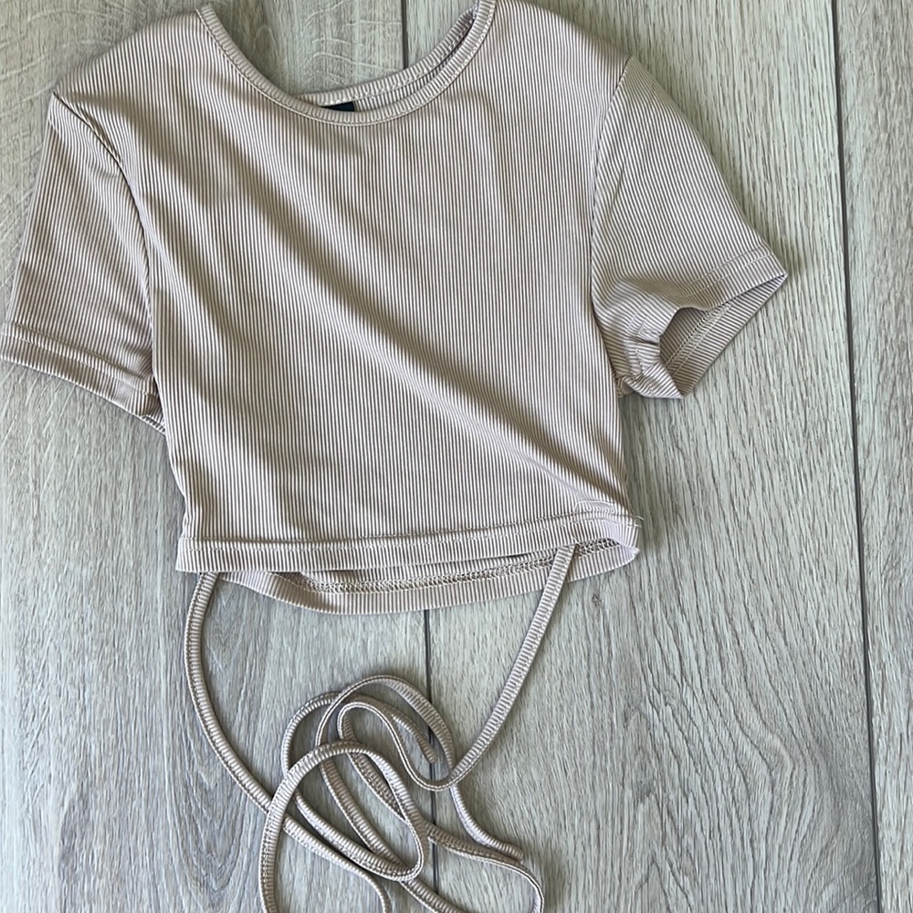 brown shein tie crop top